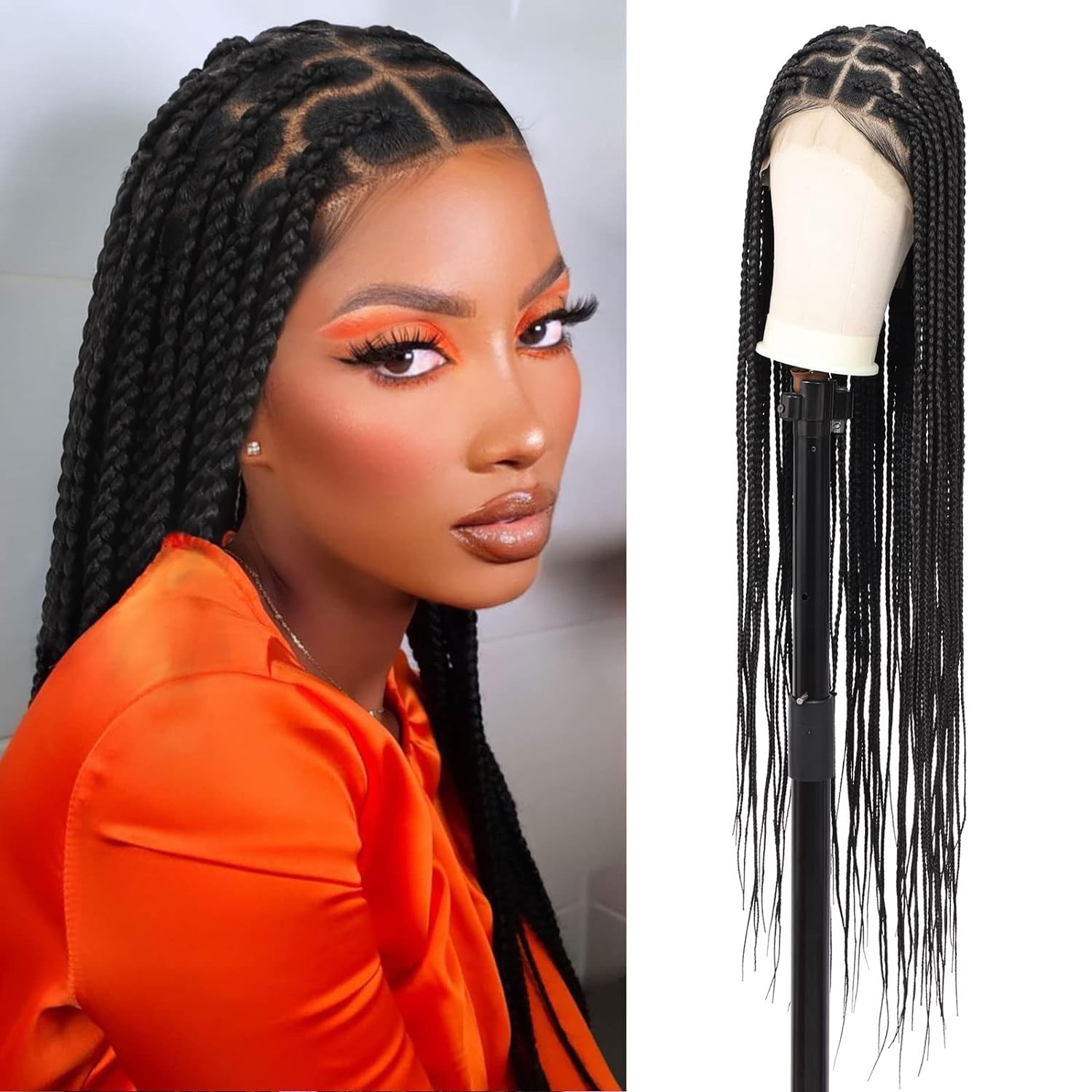 Wow Braids 13X6 28 inch Lace Frontal Knotless Hand Braided Free Part with  Baby Hair Wig for Black Women. Lightweight Hand-Tied Lace Front Box Braids  Black Knotless